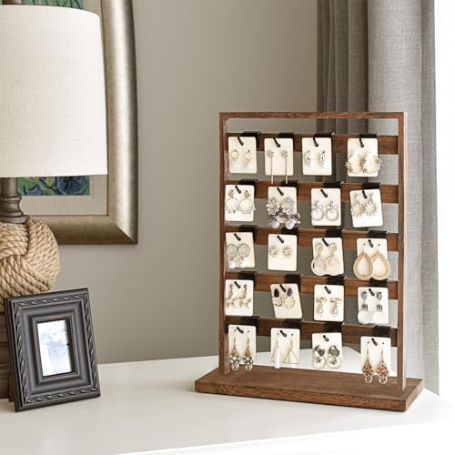 Ikee Design Free Assemble 2 Pcs Set Wooden Jewelry Display Rack with 20 Removable Metal Hooks/Each, Earring Card Display Holder Stand for Necklaces,Bracelet, Keychain Stand, Brown Color - color: 9) Brown, 2 Pieces