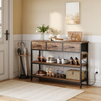 Lulive 2 Pack Entryway Tables with Power Outlets, Console Table with 3 Fabric Drawers, Sofa Table for Living Room, Hallway, Couch, Foyer, Height Adjustable - color: Rustic Brown, size: 2-Pack 43 inches