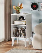 WLIVE Modern Nightstand with Storage, Small Space Bedside Table, End Table for Bedroom & Living Room, Mid Century Night Stand with Open Shelf & Sturdy Wood Legs, White - color: White