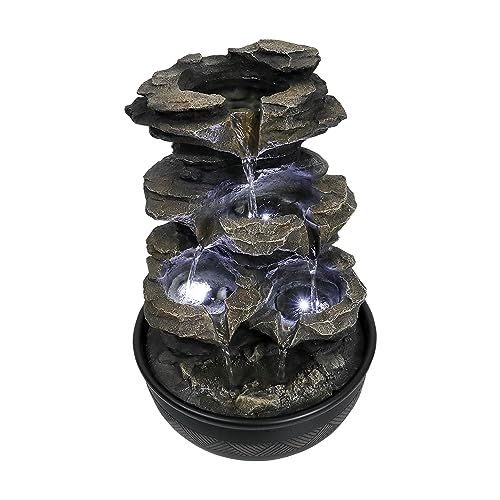 15.7" High Rock Cascading Tabletop Fountain, Zen Meditation Indoor Waterfall Feature with LED Light for Home Office Bedroom Relaxation - color: 15.7"