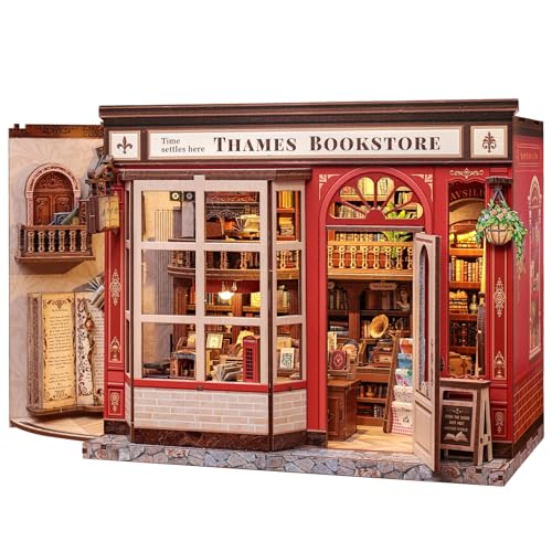 Fsolis Book Nook Kit - DIY Miniature Kit for Adults Tiny House Booknook British Style Bookshelf 3D Wooden Puzzles Gifts for Women Readers Book Lovers (Thames Bookstore) - style: Thames Bookstore