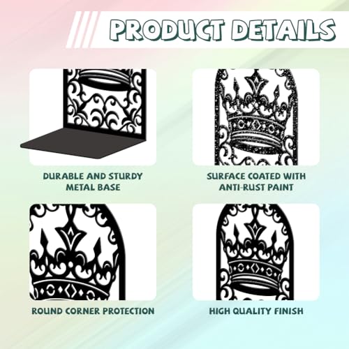 Peacoblue Metal Bookends for Shelves, Modern Decorative Heavy Duty Study Book Ends Stoppers for Office, Desk, Shelf, Room 5.3"x4.3"x7.9" Cast Iron Simple Tall Bookends 1 Pair (Crown) - style: Crown