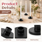 9PCS Mini Black Taper Candle Holders: CHONNFEASTT® 0.5" Iron Chime Candle Holders - Matte Black Skinny Candle Base for Spell, Advent, Birthday Candles - Small Rustic Farmhouse Table Decor