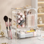 INVSSENE Stackable Makeup Organizer Countertop, Storage Perfume Skincare Cosmetic Lipstick Face Mask Makeup Brush Palettes, Ideal for Vanity Bathroom Counter - color: 3515 Clear