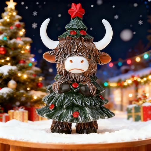DUQGUHO Cow Christmas Ornaments Xmas Resin Ornament Statue Desk Accessories Christmas Figurines 4 Inch Mini Highland Cow Gifts for Women - color: Multi - Highland Cow