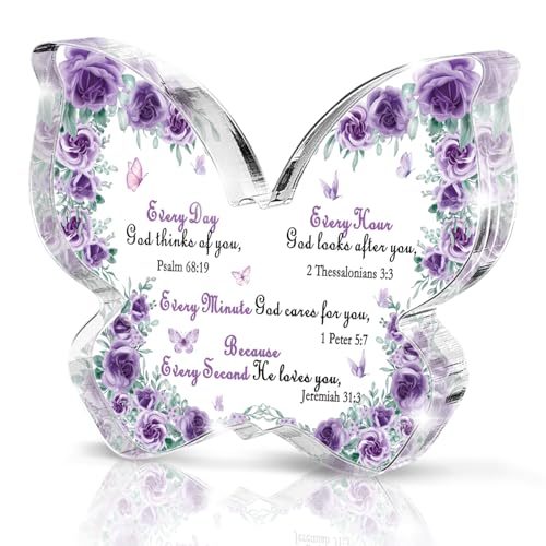 Every Day God Thinks of You" Butterfly Acrylic Sign - 4.7x3.2 Inch Purple Scripture Decor, Inspirational Bible Verses Desk Gift for Christian Women, Daily Faith Reminder 4.7 * 3.2 Inch - color: Purple 41