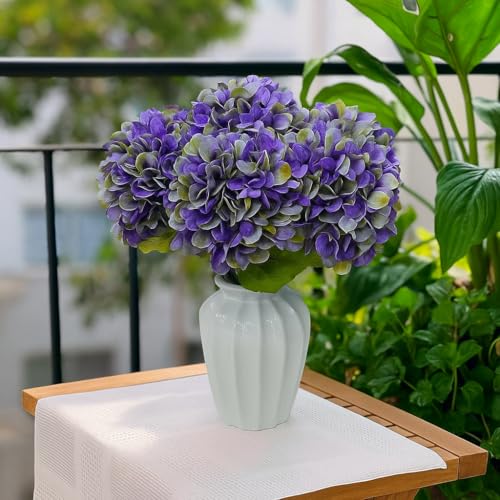 6pcs Artificial Hydrangea Flowers - Easy to Shape for Home Decor,Commercial Staging & DIY Crafts, Maintenance-Free Fake Flowers in Multiple Color Options, Flores Artificiales(Green Purple) - color: Green Purple
