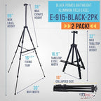 U.S. Art Supply 66" Black Metal Tripod Easel Display (2 Pack) - Adjustable 20"- 5.5', Holds 32" Canvas - Floor/Tabletop Easel Stand, for Sign Display, Painting, Poster Board, Canvas - Portable Bag