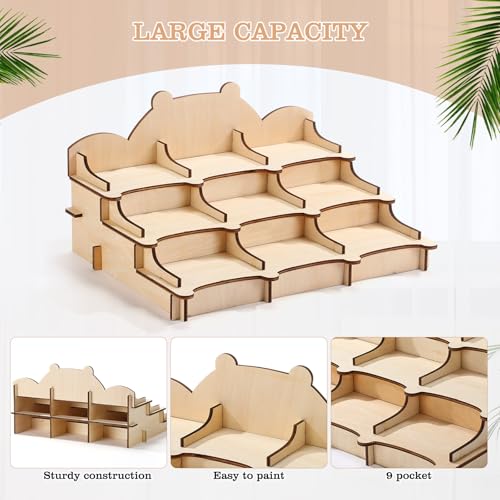 Cinnvoice 3 Tier Wooden Sticker Display Stand Sticker Coaster Display Stand with 9 Pockets for Postcard Brochure Photos Candles Jewelry Cupcake Snacks Holder for Vendors, Counter Retail