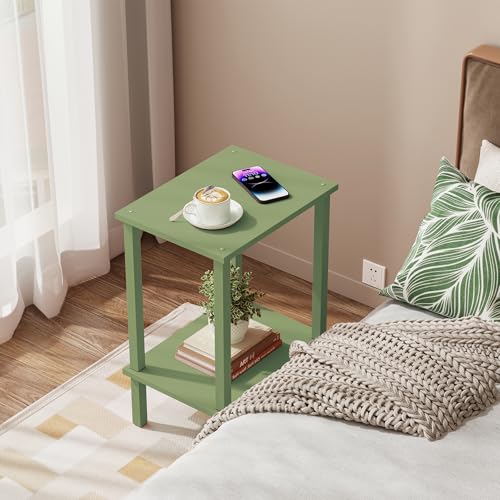 TUTOTAK End Table, Side Table, Nightstand, 2-Tier Storage Shelf, Sofa Side Table for Small Space, Living Room, Bed Room Olive Green TB01BOG034 - color: Olive Green