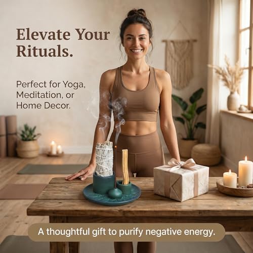 Palo Santo Sticks Holder, Multi-Purpose Handmade Ceramic Incense Burner for Palo Santo Incense Sticks, Sage Holder for Burning, Ash Catcher Tray for Meditation Yoga Room (Blue) - color: Blue