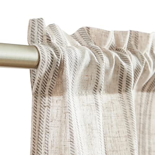 jinchan Gray Striped Linen Kitchen Curtains 24 Inch Cafe Tier Curtains Balanced Stripe Farmhouse Small Drapes for Bathroom Laundry Over Sink Half Window Light Filtering 2 Panels Grey on Linen - color: Striped Grey on Linen, size: 26"W x 24"L (Pack of 2)