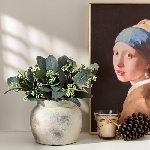 SIDUCAL Ceramic Flower Vase with Wide Mouth Lace, 5.1 Inch Pottery Rustic Farmhouse Boho Vases, Small Terracotta Vase for Home Decor, Table, Living Room, Bathroom, Shelf, Wedding, Terra - color: 18967-terra