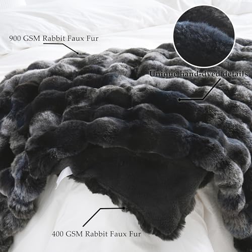 BENVWE Fluffy Faux Fur Throw Blanket for Couch, Soft Plush Thick Cozy Fuzzy Luxury Minky Bubble Blanket for Home Living Room Decor Gift for Women, Tie-dye Grey, 50" x 60", 1100GSM - color: Tie-dye Grey, size: Throw(50" x 60")