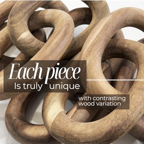 Wood Chain Link Decor – 13” Wooden Decorative Object for Coffee Table Decor and Neutral Decor for Home – Modern Knot Accent for Shelf Styling, Books, or Housewarming Gifts - color: Natural