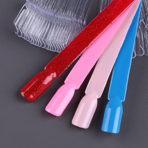 150 Pcs Nail Swatch Sticks with Ring, Clear Fan-shaped Nail Art Tips False Nail Sample Sticks, Nail Art Polish Practice Color Display Board Nail Supplies for Home or Salon Use - color: Clear Square Shaped