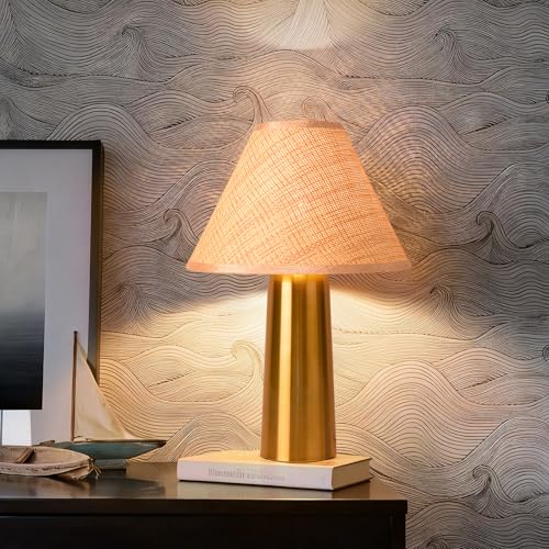 Brass Gold Rattan Table Lamp for Bedroom, Modern Wicker Lamps for Bedside Nightstand, Small Table Rattan Shape Lamps for Small Spaces for Kitchen Counter, Home Office, Living Room, Kids Dorm - color: Gold