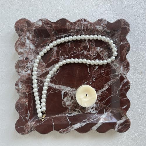 Vintage Natural Marble Tray Small Ornaments Scalloped Tray Handmade Storage Dish for Counter, Vanity, Dresser, Nightstand and Desk (Rosa Levanto) - color: Rosa Levanto