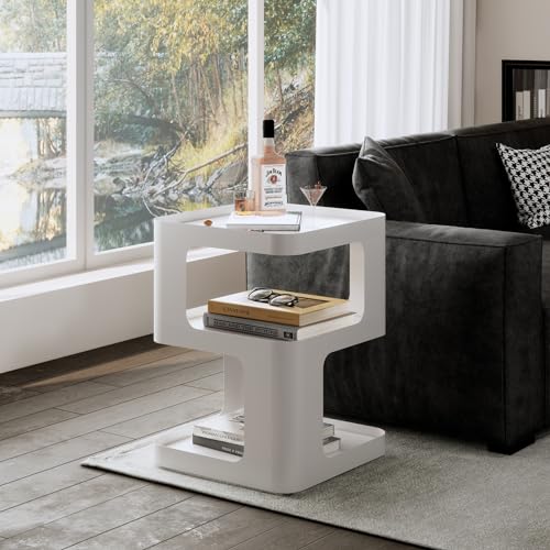 Modern Side Table,White end Table,Unique nightstand,Bedside Table,Metal 3-Tier Night Stand with Storage,Accent Side Table for Couch,Bedroom,Living Room.No Assembly Required. - color: White