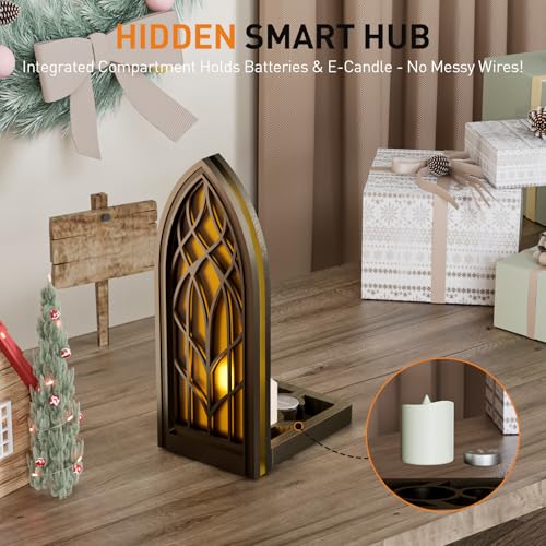 Solid Wood Fantasy Book Nook Shelf Insert - Handcrafted Bookends with Remote Control & Timer, Magical Moroccan Bookshelf Decor Night Light, Unique Gifts for Book Lovers Readers