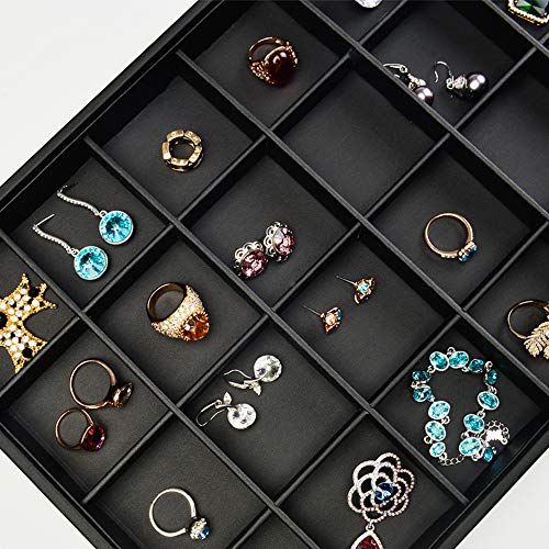 Oirlv Stackable Jewelry Organizer Tray Premium Leather 24 Grid Jewelry Drawer Organizer Dresser Tabletop Trinket Earring Ring Storage - style: P01703
