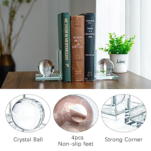 1 Pair Crystal Bookends with Crystal Ball Decorative Ornaments,L Shape Non-Skid Sturdy Book Ends for Heavy Books,Book Holder Stopper for Shelf Office Home (4inch,Clear) - color: Ball