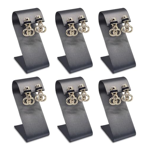 MOOCA 6 Pcs Set Metal Steel Gray Faux Leather Earring Display Stand Displays, Jewelry Organizer Display Holder for Earrings, Steel Gray Color, 2 1/8 W x 1 1/2 D x 3 1/2 H in - color: Steel Gray Faux Leather, Small