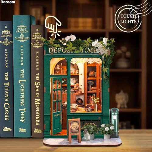 Roroom DIY Book Nook Kit, DIY Dollhouse Bookshelf Insert Decor Alley,3D Wooden Puzzle with LED Lighting Book Nook Wood Bookend Model Building(SQ45) - color: Sq45-moments in Time