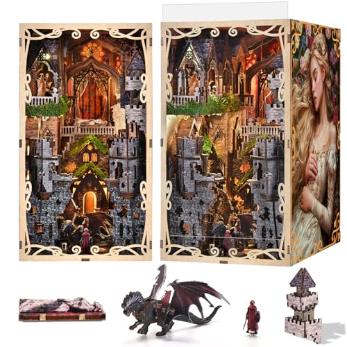 CCCDF Book Nook Kit, DIY Miniature Dollhouse Booknook Kit, 3D Wooden Puzzle Bookend Bookshelf with LED Light for Adults Teens, Gifts for Family and Friends (Sleeping Beauty) - style: Sleeping Beauty