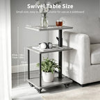 360° Swivel Side Table with Storage, Height Adjustable, Smooth-Rolling Wheels, C-Shaped End Table for Couch/Sofa, Recliner, Living Room, Grey Walnut-Look - color: Grey Walnut - Look