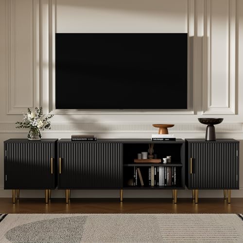Housoul 71" TV Stand for 50/60/70/80 inch TV, Modern TV Stand for 75+ inch TV, Entertainment Center for Up to 80" TV, TV Media Stand with Storage Cabinet for Living Room, Bedroom, Black - color: Black, size: 71" L