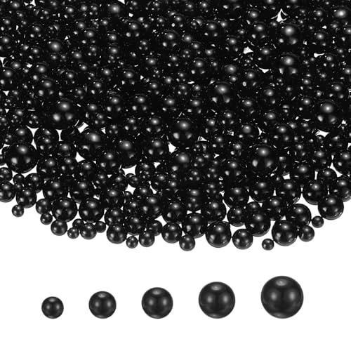 PATIKIL 1000 Pcs No Hole Pearls, 3mm 4mm 5mm 6mm 8mm Mini Round Faux Pearl for Art Crafts Jewelry Making Nail Vase Filler Birthday Wedding Party, Black - color: Black