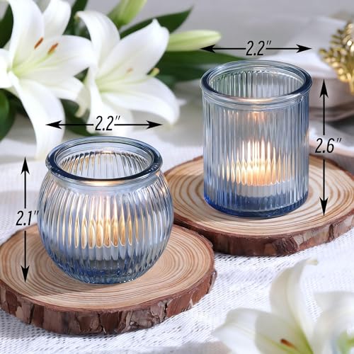NITIME 48pcs Assorted Blue Votive Candle Holders for Wedding Decor, Ribbed Glass Tea Lights Candle Holder, Blue Candle Holder for Table Centerpiece, Party and Holiday Decorations - color: Blue