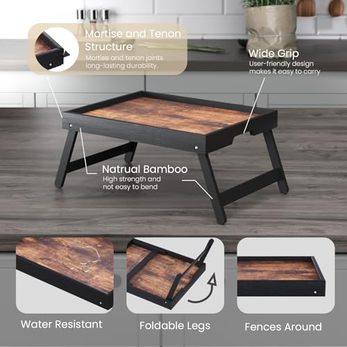 Fibogollo 2 Pack Wooden Bed Tray Table with Folding Legs,Breakfast Trays,Serving Tray for Food and Snack,Laptop Trays for Working