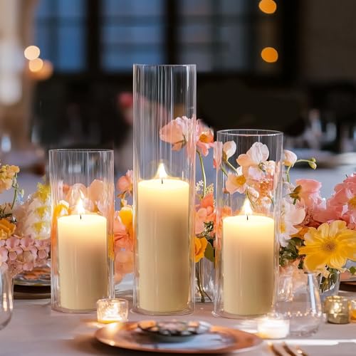 Fixwal 12pcs Clear Glass Cylinder Flower Vases, 4, 6, 8, 10 Inch Tall Cylinder Vases for Centerpieces, Glass Flower Vase Floating Candle Holder Vase for Table Shelf, Party, Wedding, Home Decor - size: 12pcs