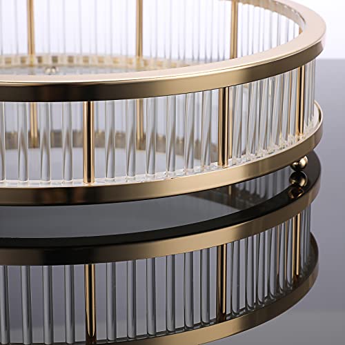 Hipiwe Gold Metal Perfume Tray - 12" Round Vanity Makeup Tray Jewelry Trinket Organizer Tray Coffee Table Decorative Tray Dresser Bathroom Tray with Acrylic Column Decor and Clear Glass Base