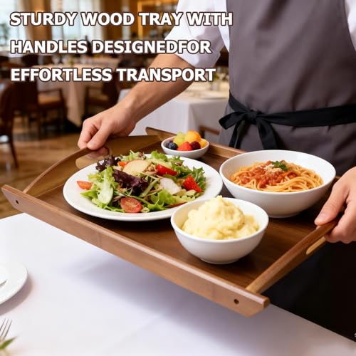 Wood Serving Tray, Wooden Tray with Handles, 20.47 inch Square Decorative Serving Trays Platters for Home, Party, Coffee Table,Dining Table & Countertop - size: 20.5" x 13.4" x 1.2"