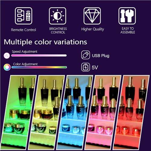 12 IN Clear Acrylic Display Riser Shelf with LED light,3 Tier Display Step Shelves Holder, Perfume Cologne Organizer Holder,Pops Toys Figures, Clear Cupcake Riser, Dessert Shelf, Decoration on Tabletop(2 Pack) - color: LED+Clear+2 Pack