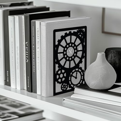Peacoblue Metal Bookends for Shelves, Modern Decorative Heavy Duty Study Book Support Stoppers for Office, Desk, Shelf, Room 5.3"x4.3"x7.9" Cast Iron Simple Tall Bookends, 1 Pair (Steampunk Gear) - style: Steampunk Gear