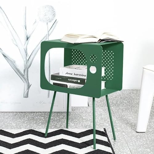 homary Modern End Table TV Shape Side Table, Metal Hollow Accent Table in Fresh Green, Narrow Sofa Table for Living Room Bedroom Apartment Decor (Green)