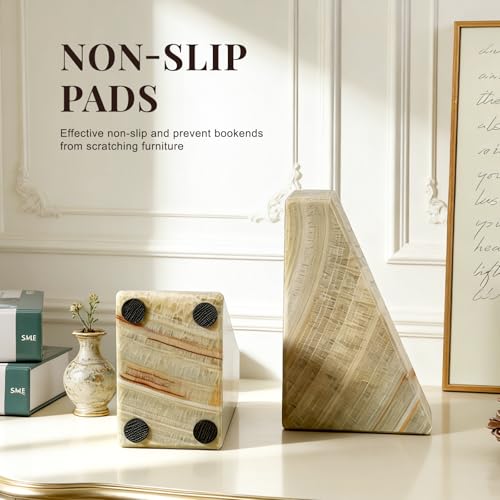 Koville Onyx Bookends, Marble Bookends for Shelves, Natural Stone Book Ends for Heavy Books, Decorative Bookends for Bookshelf Table Home Decor, Heavy Duty bookend for Large Books(Green) - color: Green Onyx
