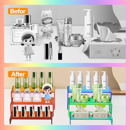 6 PCs Risers Display Stands 3 Tiers Desktop Acrylic Shelves Cake Dessert Holder Products Stand for Collectibles Shoes Jewels Pop Figure (Mix Colors) - color: Mix Colors