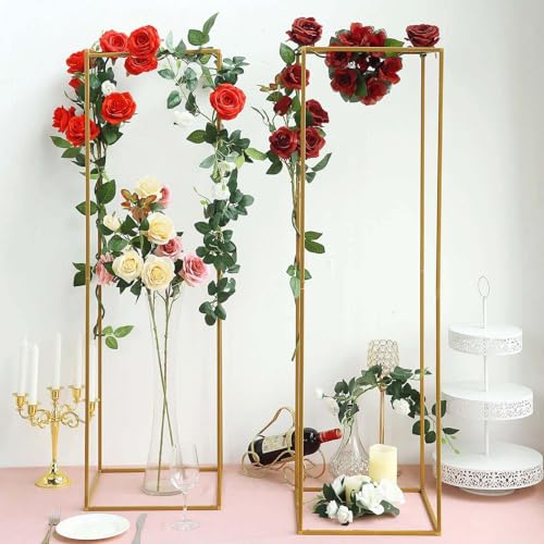 Efavormart 2 Pack - 48" Matte Gold Metal Wedding Flower Stand, Geometric Centerpiece Vases - color: Gold, size: 48"Tall