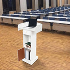 Wooden Podium Stand, 48.8 Inches Host Stand Restaurant Portable Speaking Lectern Stand with Drawer Capacity 44.09lbs Pulpit with Wooden Heavy Base for Schools, Churches, Auditoriums - color: Warm White