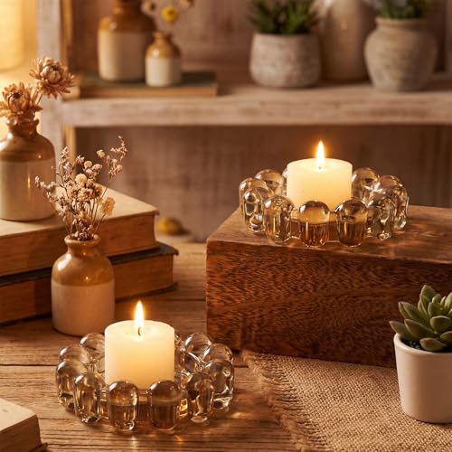 2 Pack Bubble Candle Dish, Fits up to 3 Inch Wide Chic Glass Candles Holder Tray Candle Plates Modern Diffusers Dish for Home Decor(Gray) - color: Gray