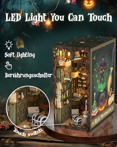 Cutefun Book Nook Kit, DIY Miniature Dollhouse Booknook for Adults, 3D Wooden Puzzle Bookend Bookshelf Insert Decor with LED Light, Gift for Craft Lovers (Magic Pharmacist) - style: Magic Pharmacist