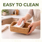 Rattan Storage Basket Set of 3 - Handwoven Rectangular Wicker Baskets for Kitchen, Pantry & Home Organization (Large, Medium, Small) - style: Natural