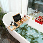 Utoplike Bamboo Bathtub Caddy Tray Bath Tray for Tub, Adjustable Bathroom Bathtub Organizer with Book Tablet Wine Glass Cup Towel Holder - color: 19.8-33.5 in
