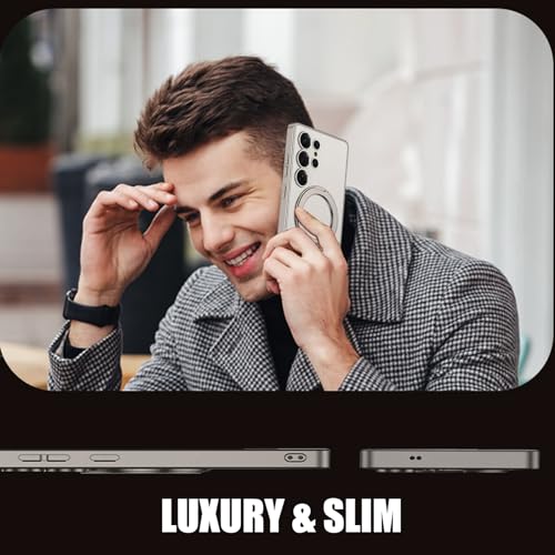 Leather Case for Samsung Galaxy S25 Ultra with Kickstand Magnetic Ring, Compatible with Wireless Charging, Invisible Stand Luxury Slim Protective Shockproof Cover for Samsung S25 Ultra (Beige) - color: Beige