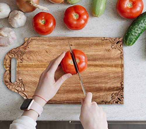 Mango wood hand carved Chopping & Serving Tray for kitchen, dining table and outdoor SIZE 16.5x9x0.95 inch